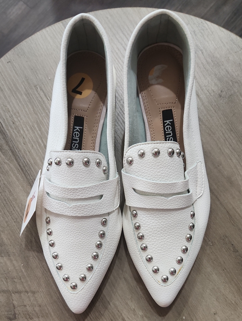 Kensie White Pointed Studded Penny Loafers